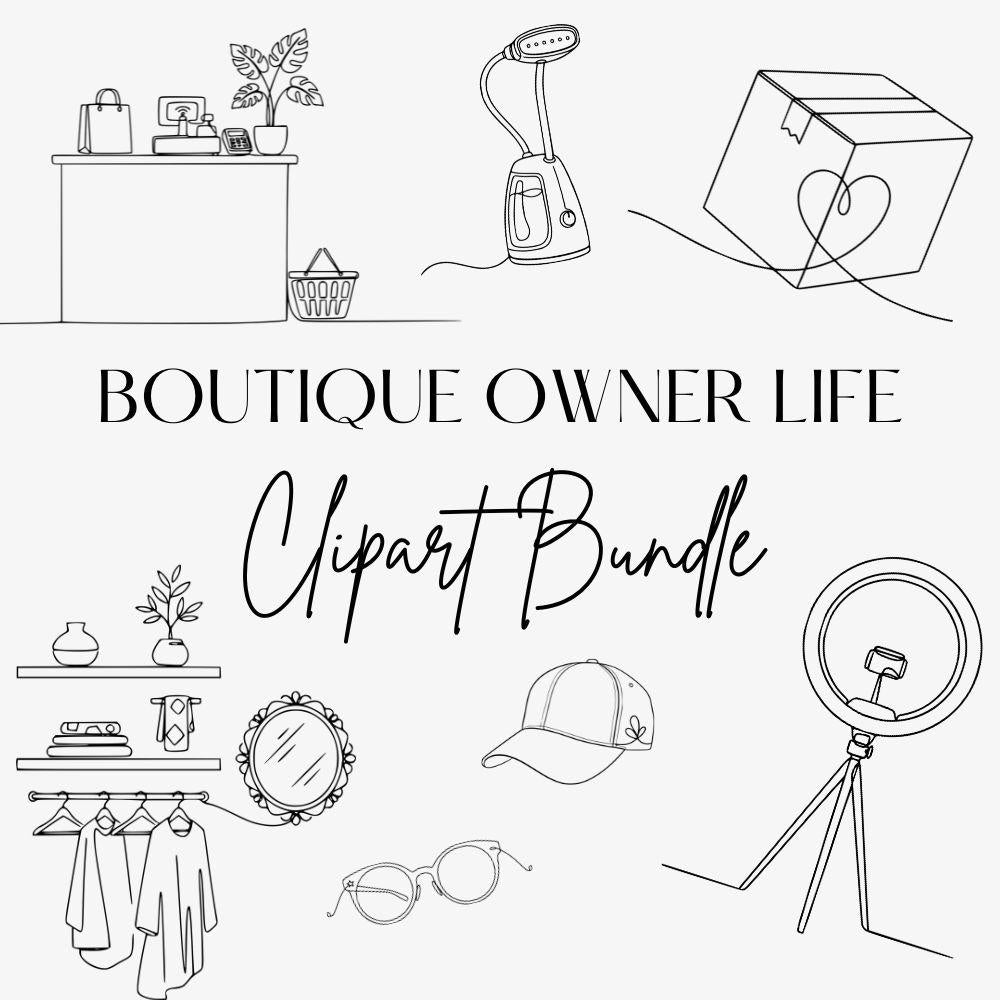 Boutique Owner Clipart Set, Clothing Store Line Art Clipart, Boutique Owner Life PNG