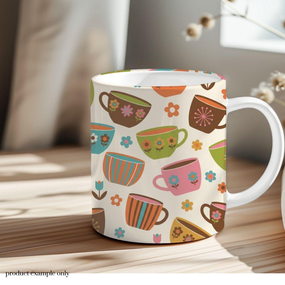 Vintage Coffee Mugs Seamless Design, Retro Repeating Pattern, Retro Maximalism Seamless Pattern