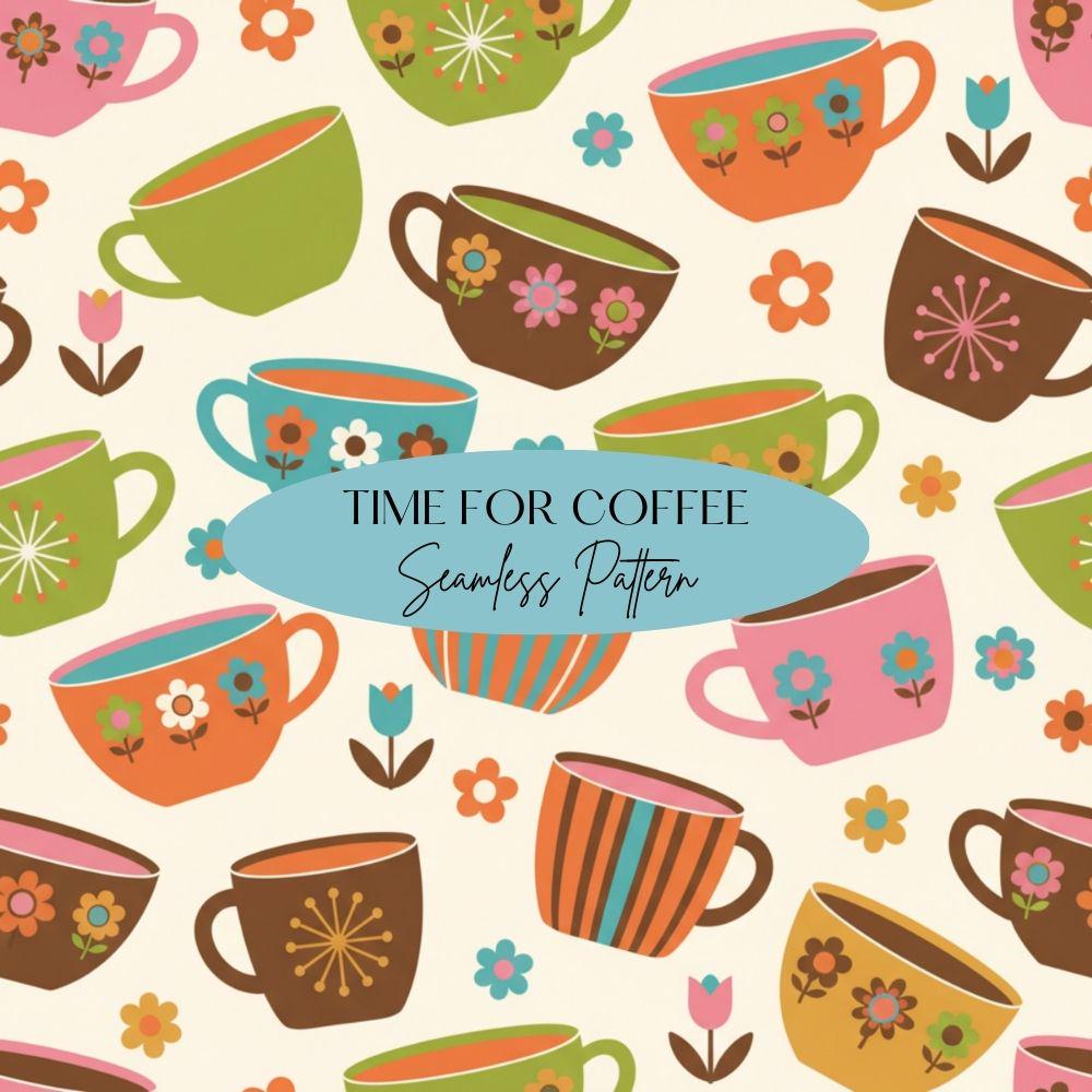 Vintage Coffee Mugs Seamless Design, Retro Repeating Pattern, Retro Maximalism Seamless Pattern