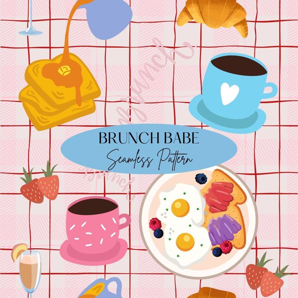 Breakfast Food Seamless Design, Brunch Pattern, Girly Food Seamless Pattern