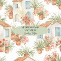Mediterranian Vacation Seamless Design, Tropical Coast Pattern, Santorini Seamless Pattern