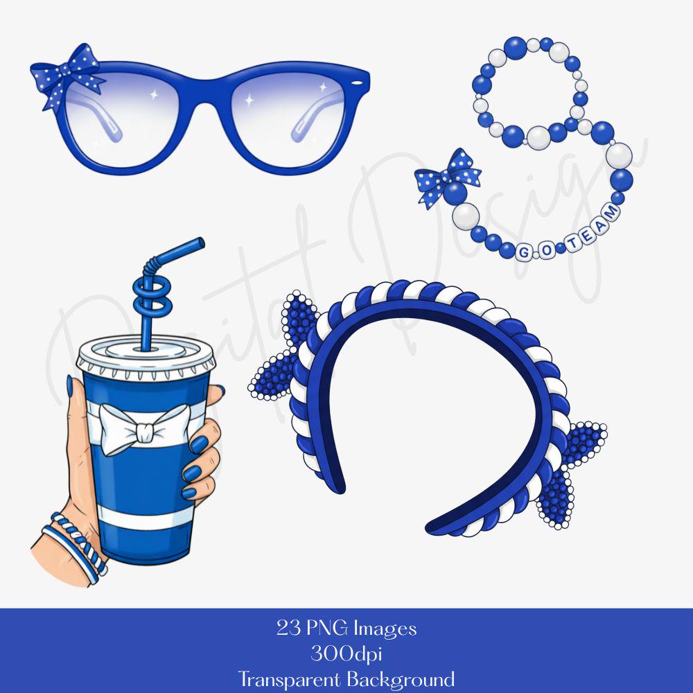 Royal Blue Gameday Clipart Bundle, College Gameday PNG, Trendy Gameday