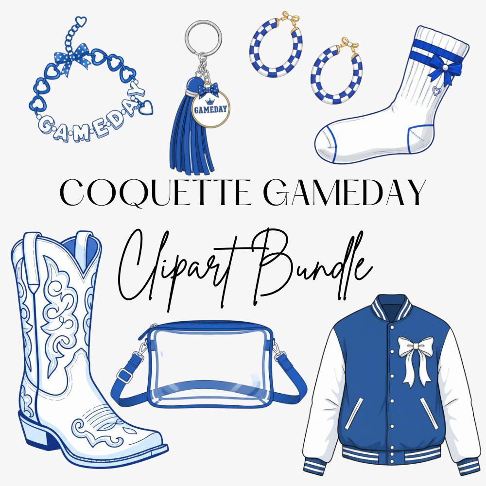 Royal Blue Gameday Clipart Bundle, College Gameday PNG, Trendy Gameday
