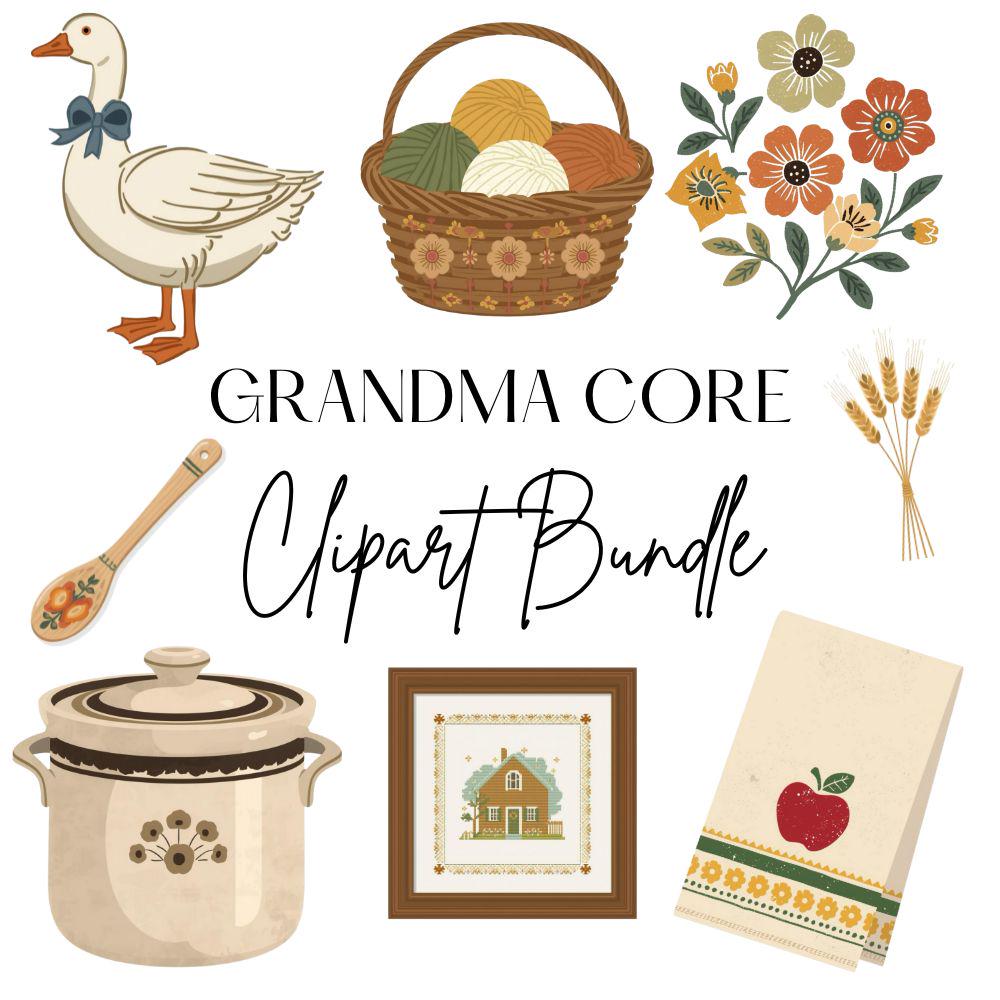 Grandma Core Clipart Set, Thrift Store Finds Clipart, Granny Era PNG Bundle