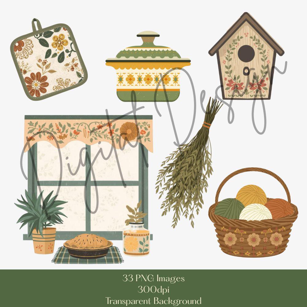 Grandma Core Clipart Set, Thrift Store Finds Clipart, Granny Era PNG Bundle