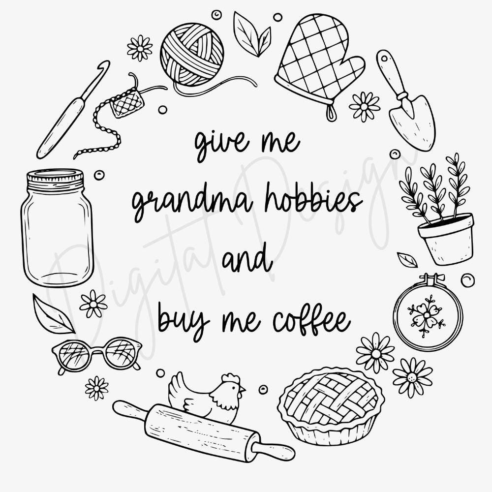 Grandma Hobbies PNG, Vintage Lover Digital Design, Granny Era PNG