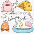 Girly Camping Clipart Set, Summer Camp PNG, Camping Clip Art PNG, Girly Summer Clipart Bundle