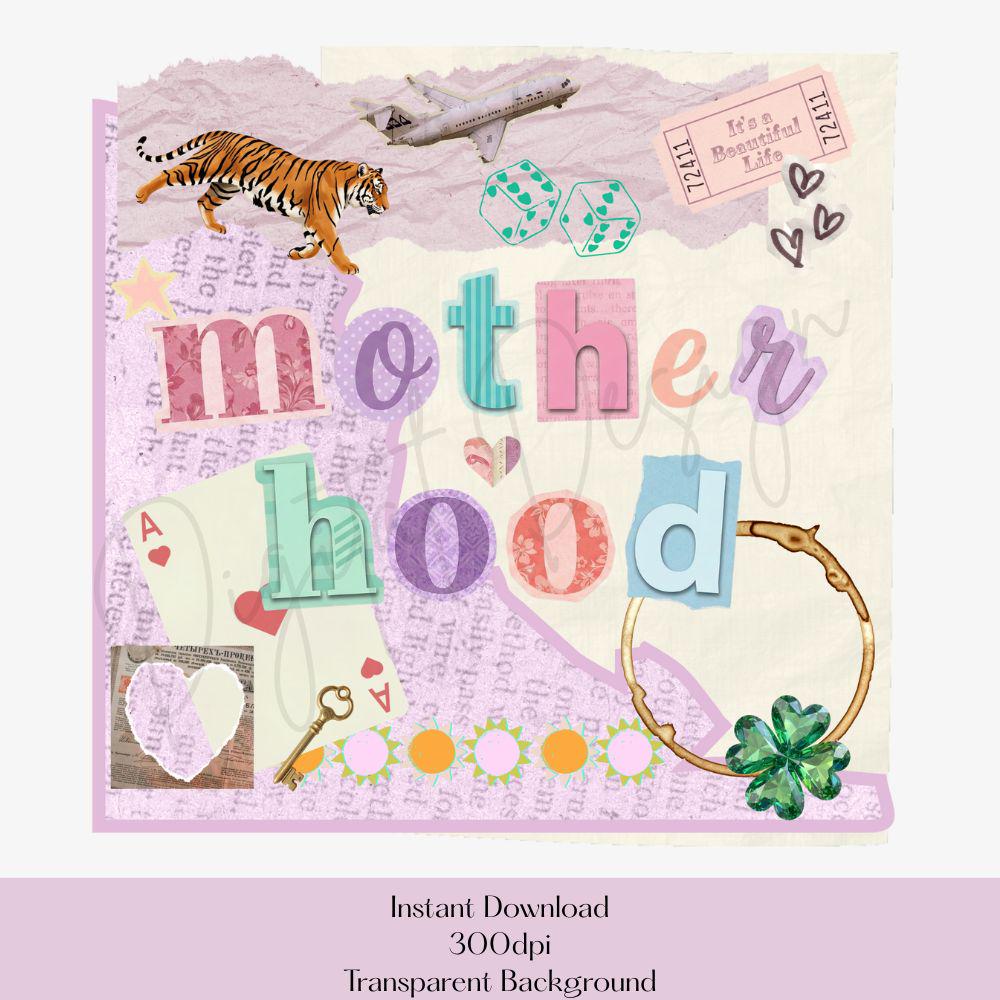 Motherhood PNG, Trendy Mom PNG, Scrapbook Mom Digital Design, Edgy Mama Design