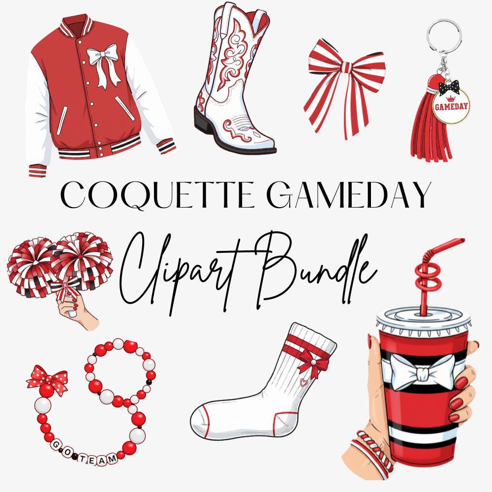 Red and Black Gameday Clipart Bundle, College Gameday PNG, Trendy Gameday Digital Design