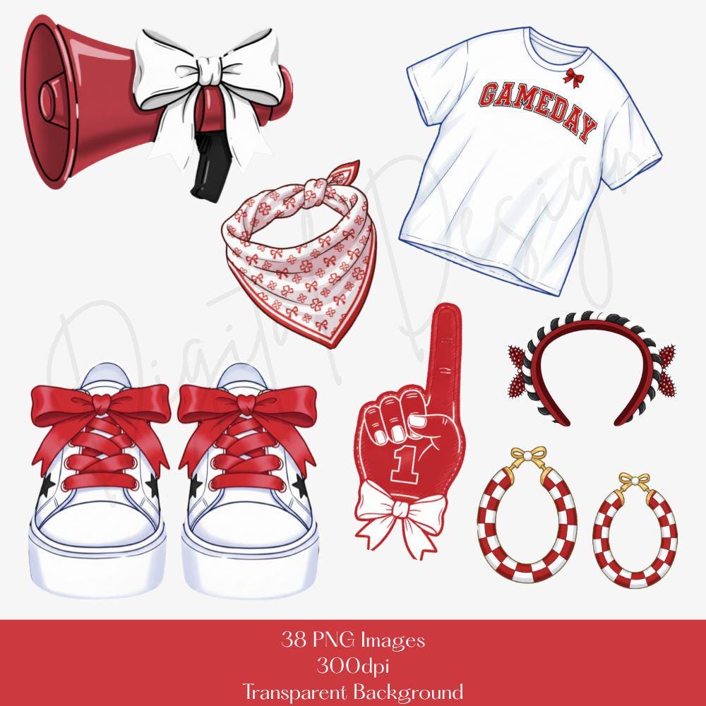 Red and Black Gameday Clipart Bundle, College Gameday PNG, Trendy Gameday Digital Design