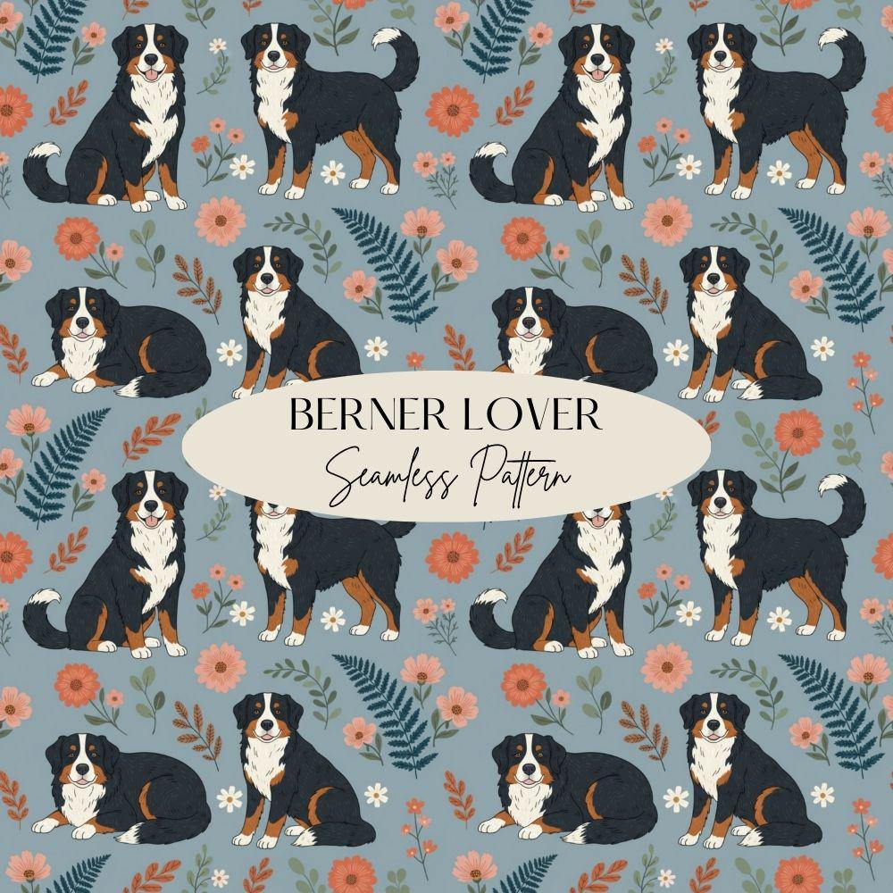 Bernese Mountain Dog Seamless Design, Berner Dog Pattern, Swiss Mountain Dog Seamless Pattern