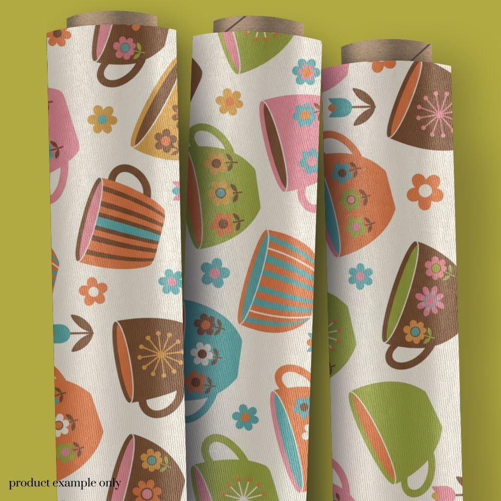 Vintage Coffee Mugs Seamless Design, Retro Repeating Pattern, Retro Maximalism Seamless Pattern
