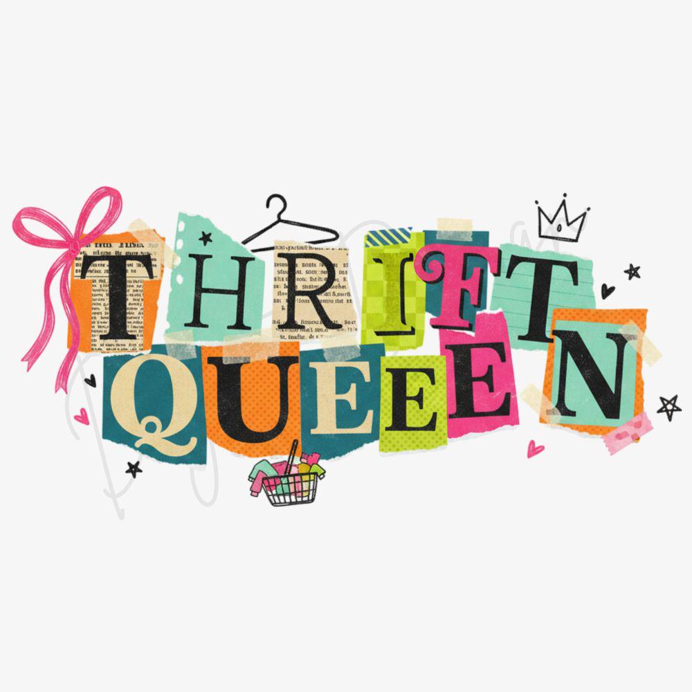Thrift Queen PNG, Thrifting Digital Design, Y2K Scrapbook PNG