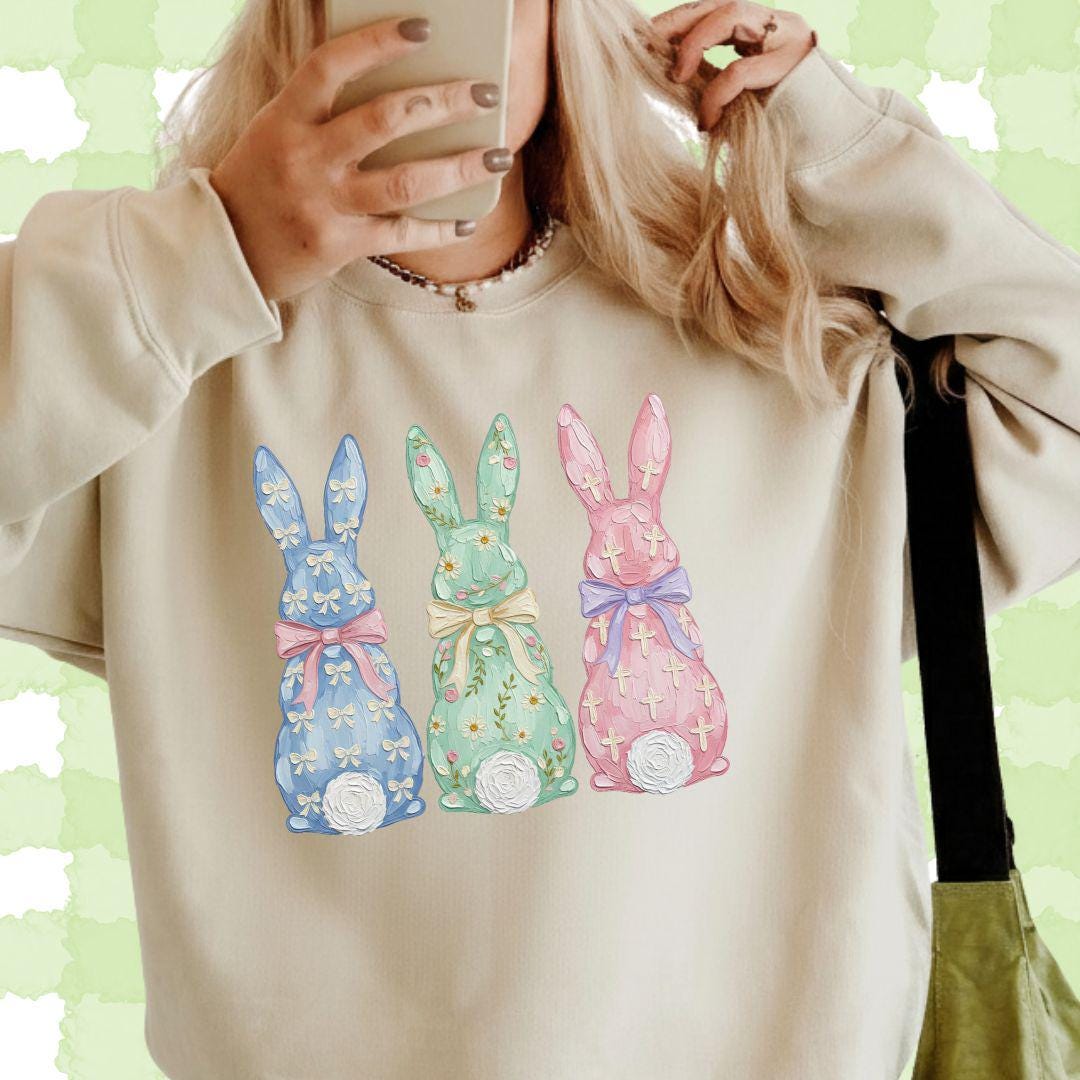 Faux Painted Easter PNG,  Faux Easter Bunny Design, Pastel Easter Bunny PNG