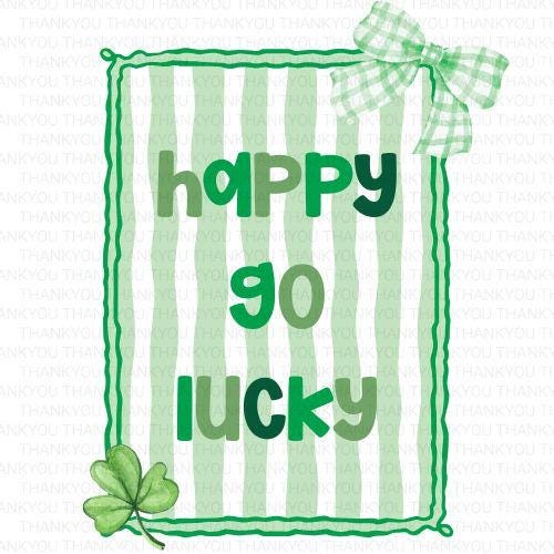 St. Patricks Day PNG, Coquette Preppy Digital Design, Happy Go Lucky PNG