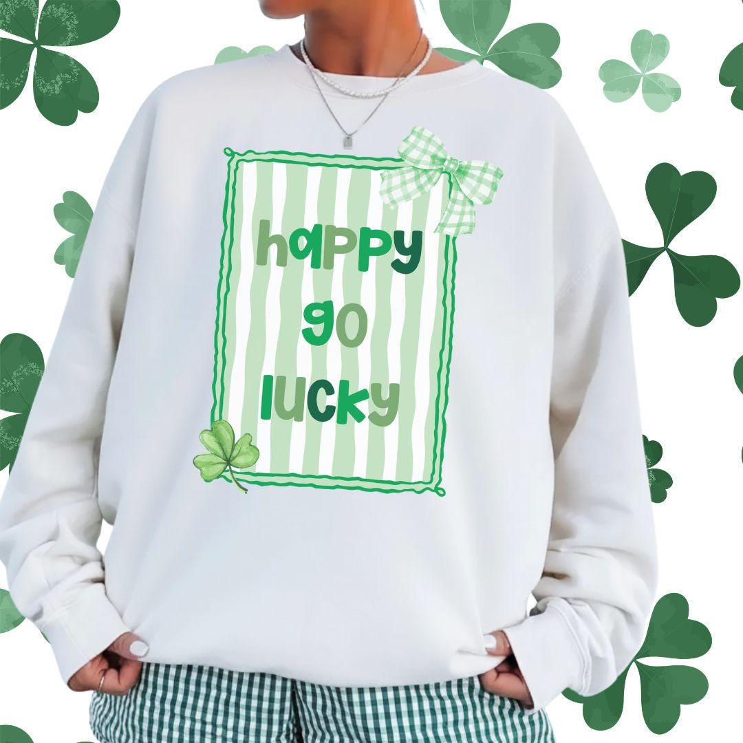 St. Patricks Day PNG, Coquette Preppy Digital Design, Happy Go Lucky PNG