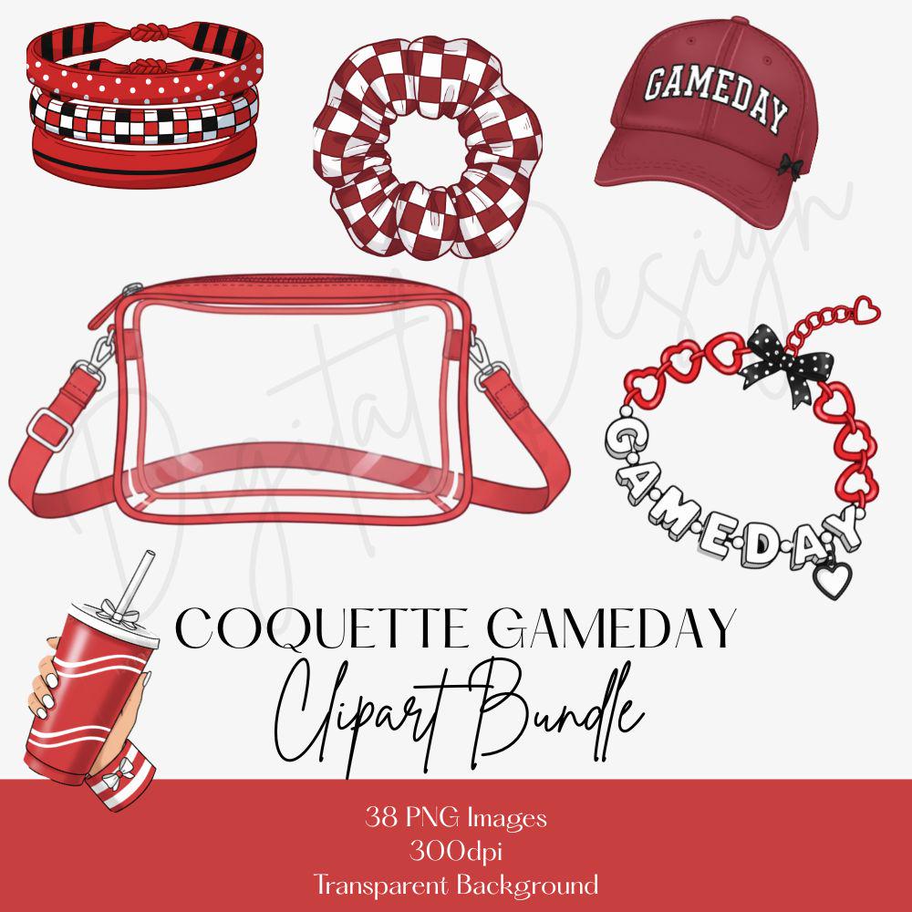 Red and Black Gameday Clipart Bundle, College Gameday PNG, Trendy Gameday Digital Design