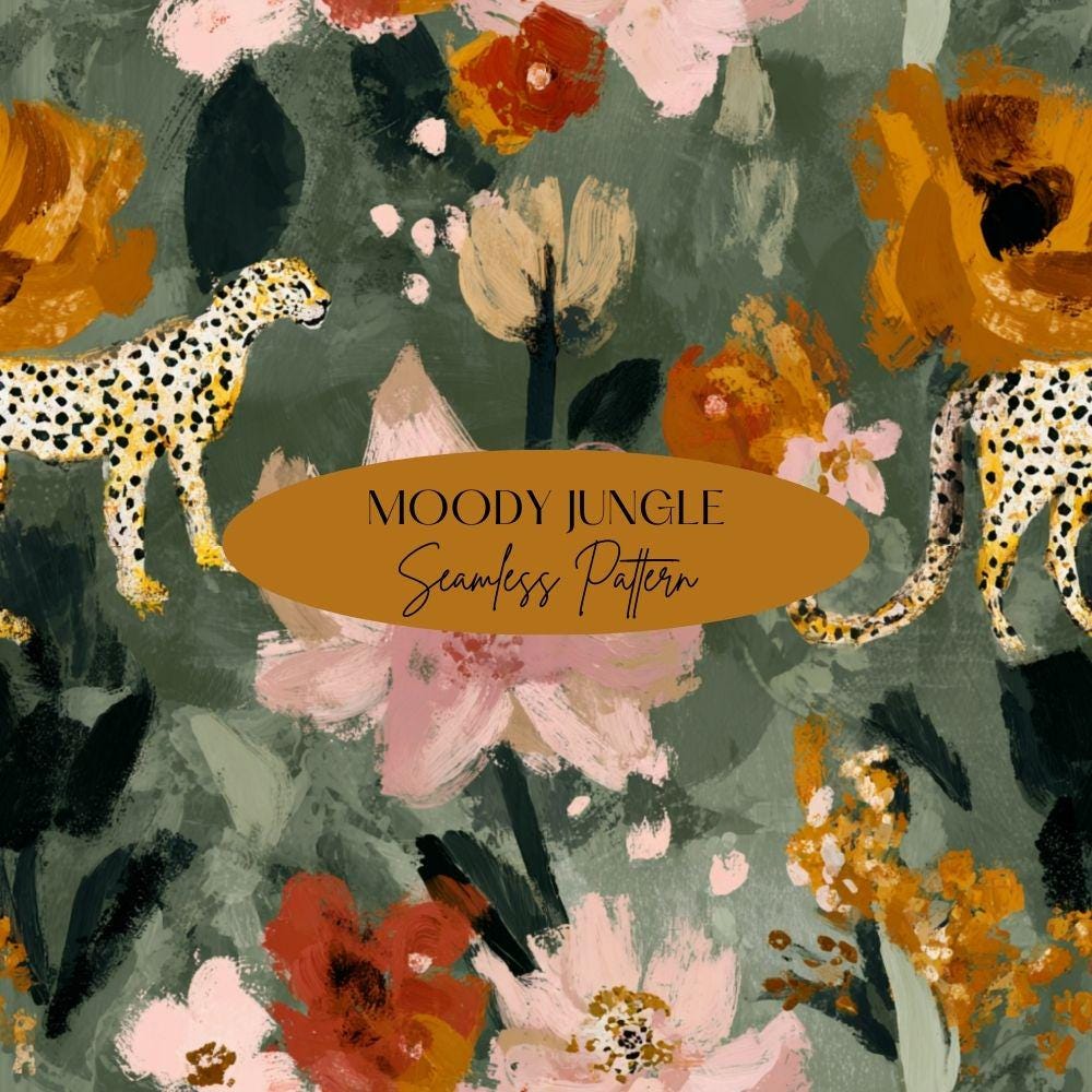 Bold Cheetah Pattern Digital Paper, Jungle Seamless Pattern, Moody Seamless Animal Print Repeating Design