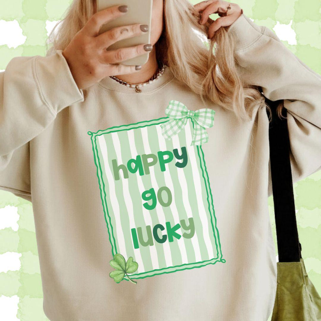 St. Patricks Day PNG, Coquette Preppy Digital Design, Happy Go Lucky PNG