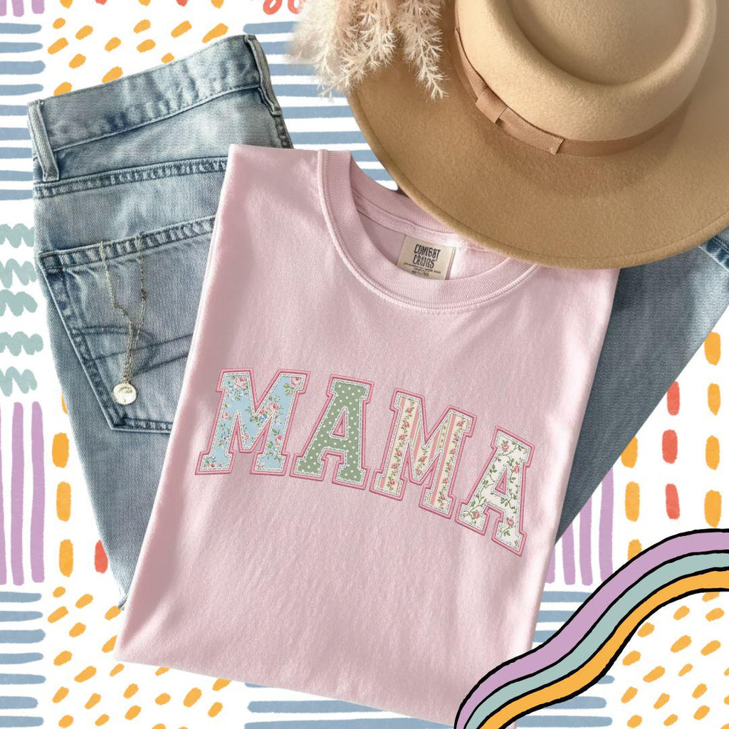 Mama PNG, Floral Varsity Spring Sublimation Design, Tshirt Design for Spring, Preppy Mother's Day Graphic, Faux Quilted Png