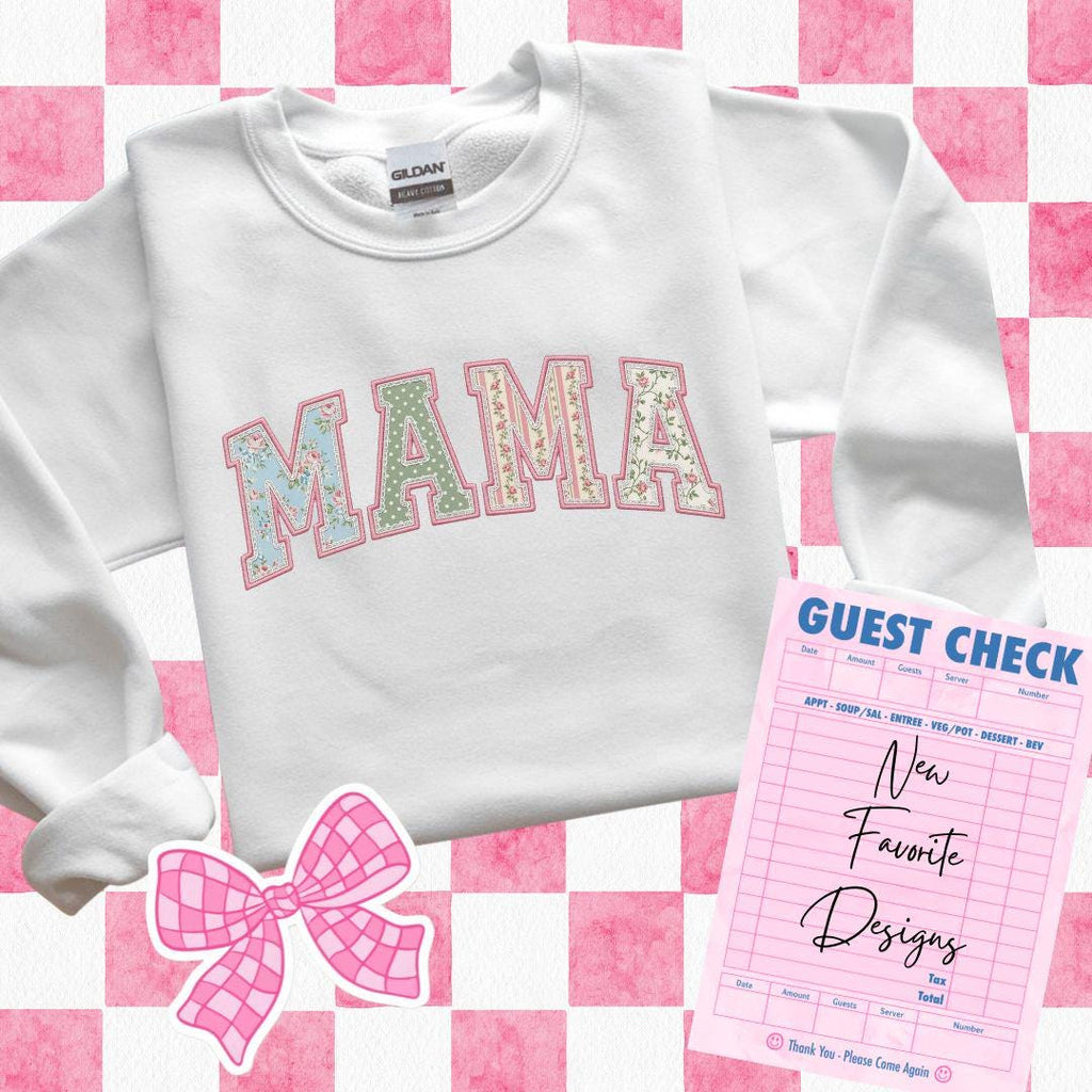 Mama PNG, Floral Varsity Spring Sublimation Design, Tshirt Design for Spring, Preppy Mother's Day Graphic, Faux Quilted Png