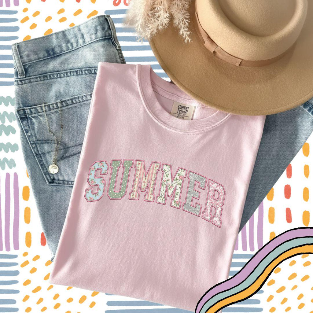 Summer Varsity PNG, Floral Varsity Summer Sublimation Design, Tshirt Design for Summer, Preppy Faith Graphic, Faux Quilted Png