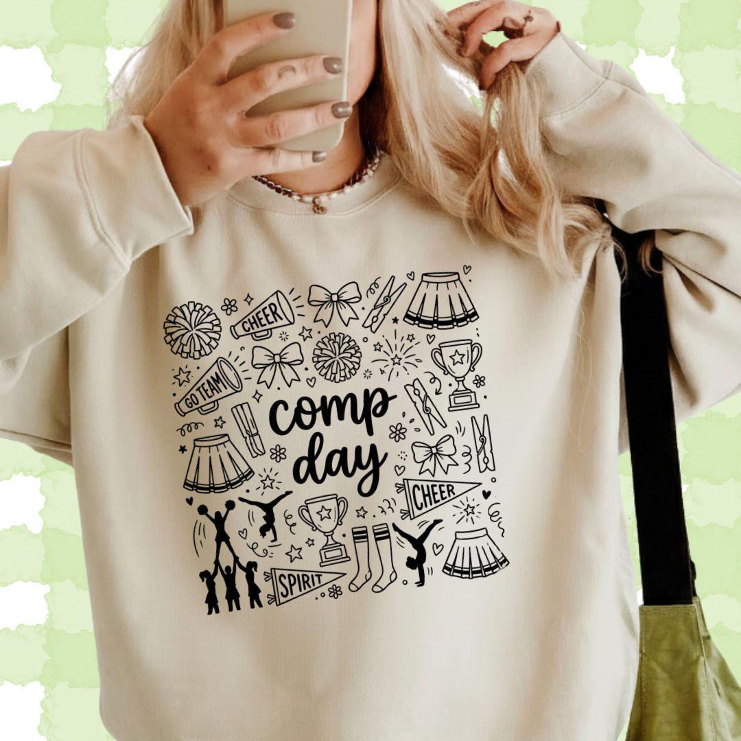 Comp Day PNG, Cheerleading Png, Cheerleader Png, Cheer Doodle Design, Cheer Mom, Cheer Competition, Cheer Comp Png