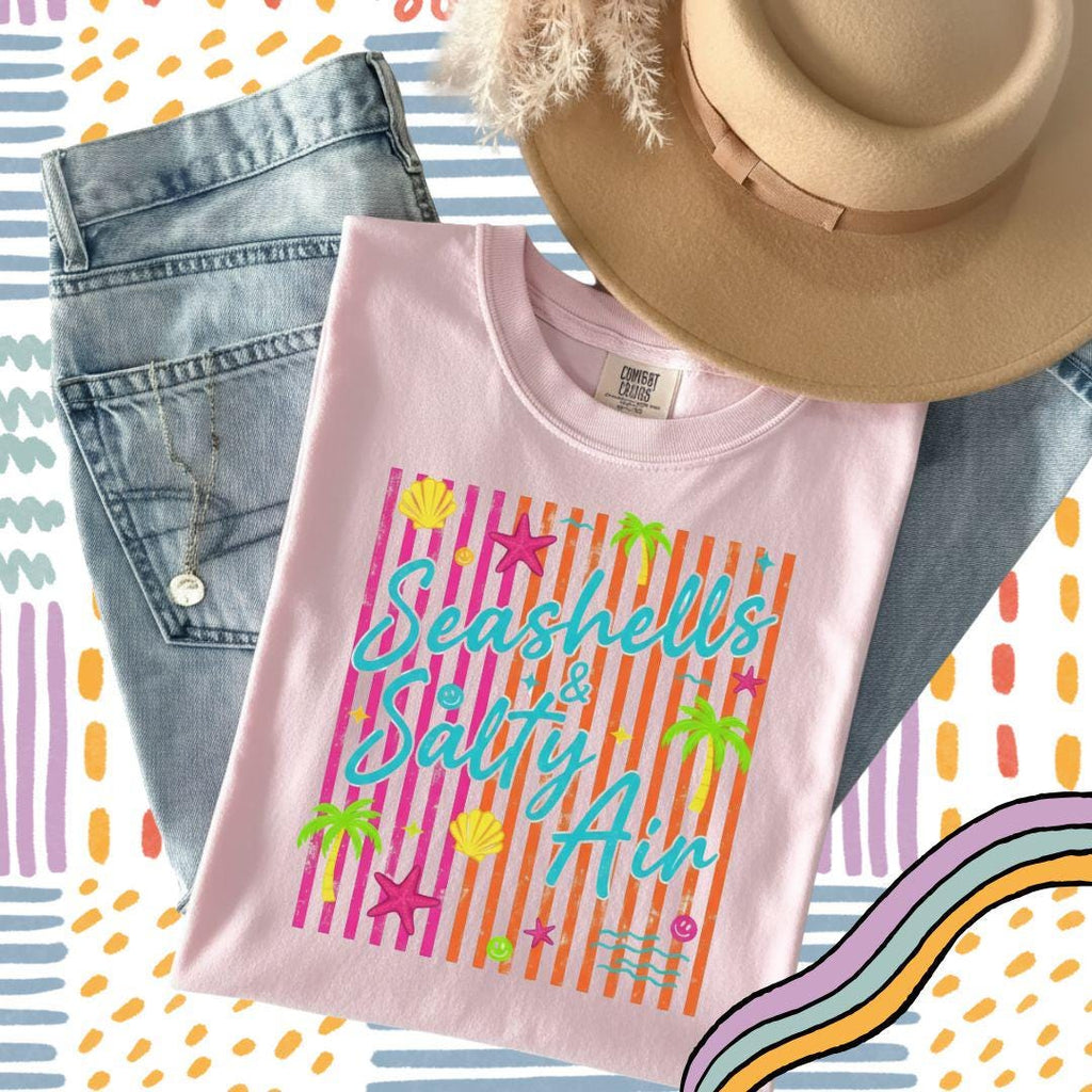 Seashells PNG, Bright Summer Sublimation Design, Tshirt Design for Summer, Summer Stripe Design, Beach Png, Beach Please