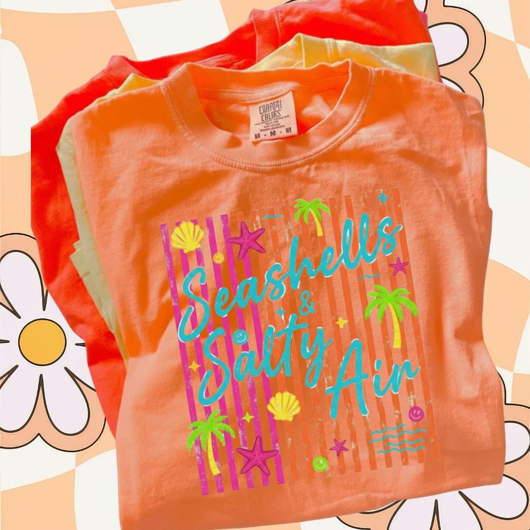 Seashells PNG, Bright Summer Sublimation Design, Tshirt Design for Summer, Summer Stripe Design, Beach Png, Beach Please