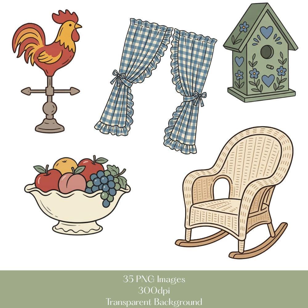 90's Vintage Items Clipart Set, Thrift Store Finds Clipart, Antique Shop PNG Bundle, 90s Vintage, Cottagecore Png