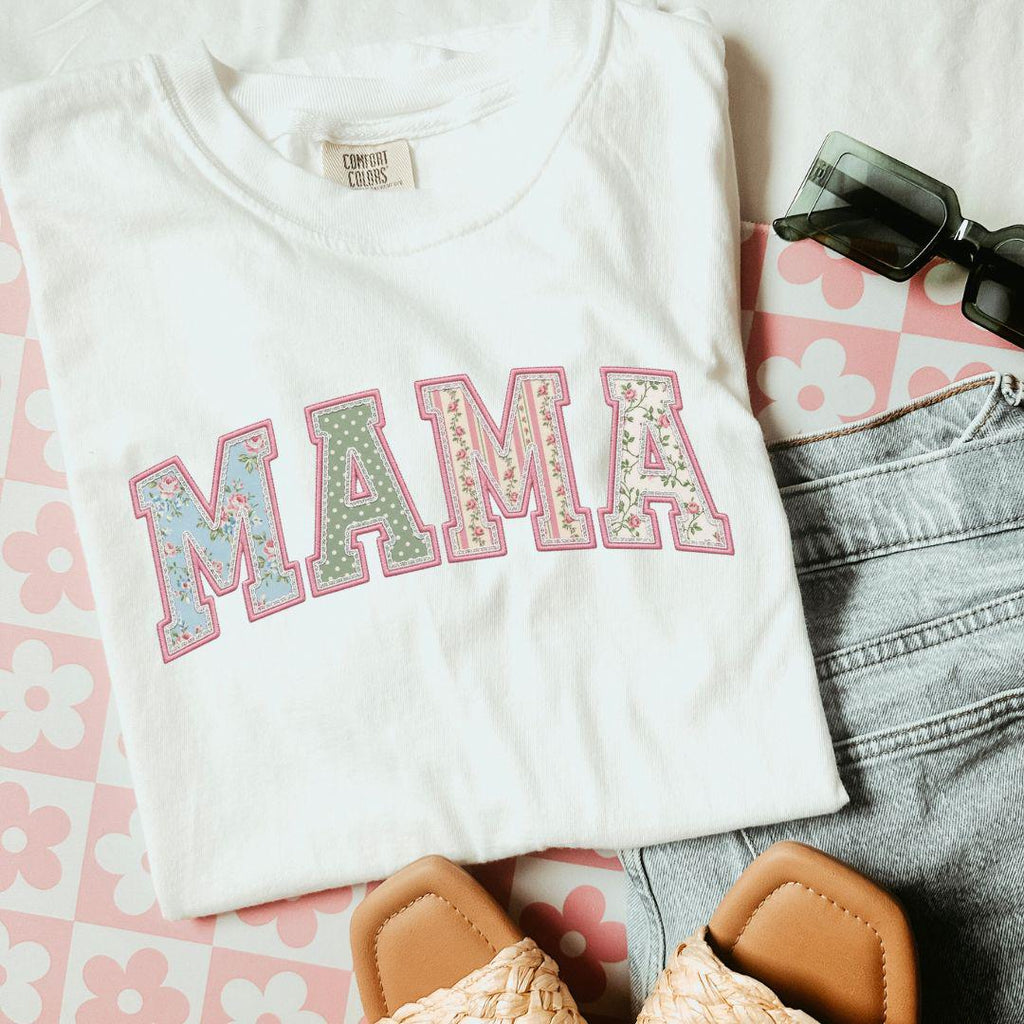 Mama PNG, Floral Varsity Spring Sublimation Design, Tshirt Design for Spring, Preppy Mother's Day Graphic, Faux Quilted Png