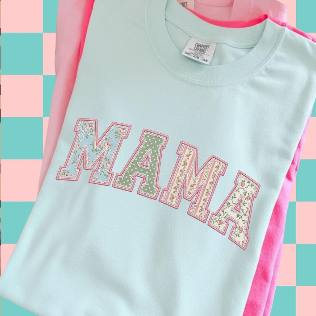 Mama PNG, Floral Varsity Spring Sublimation Design, Tshirt Design for Spring, Preppy Mother's Day Graphic, Faux Quilted Png