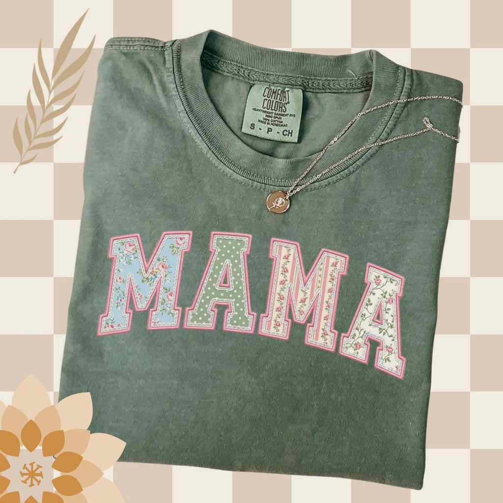 Mama PNG, Floral Varsity Spring Sublimation Design, Tshirt Design for Spring, Preppy Mother's Day Graphic, Faux Quilted Png