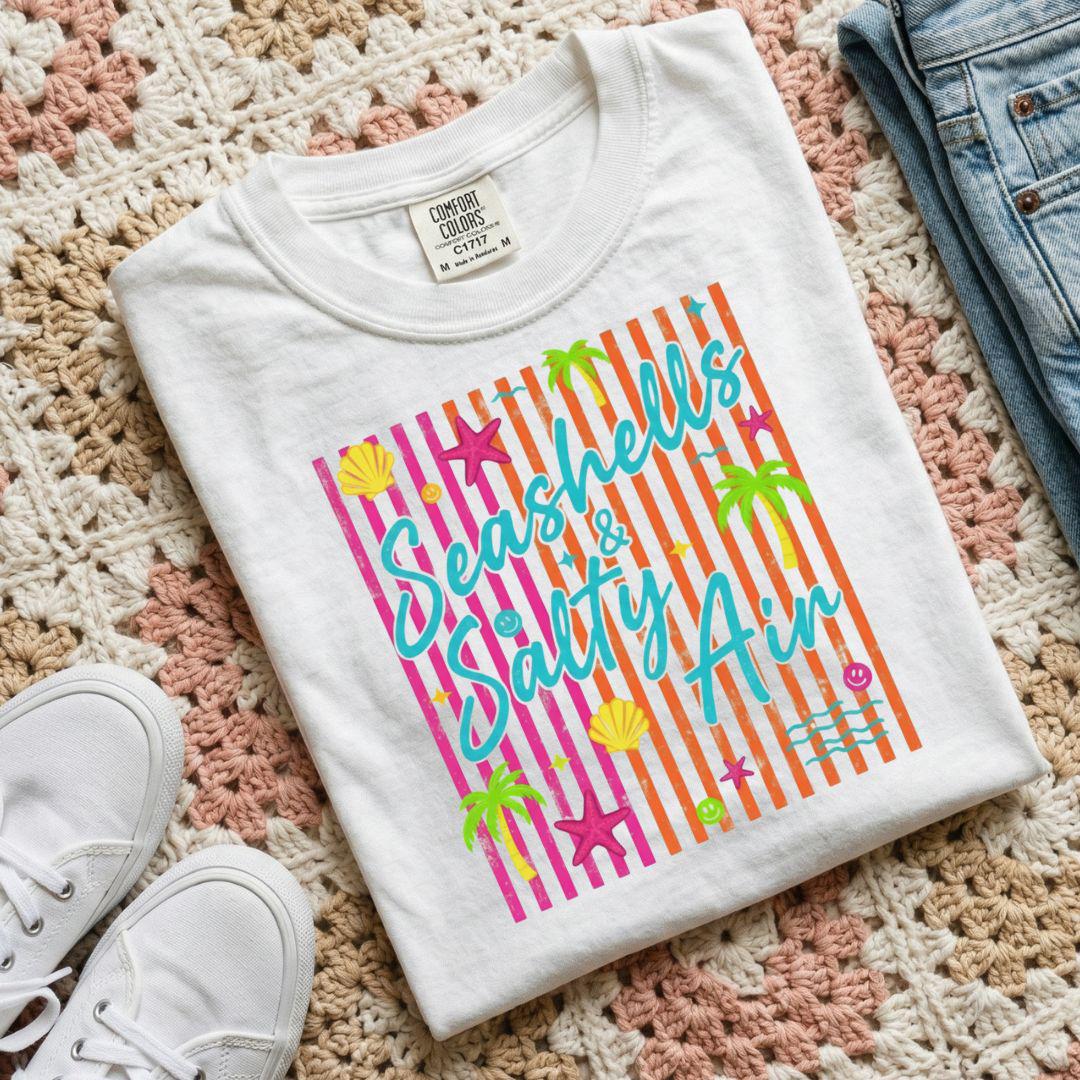 Seashells PNG, Bright Summer Sublimation Design, Tshirt Design for Summer, Summer Stripe Design, Beach Png, Beach Please