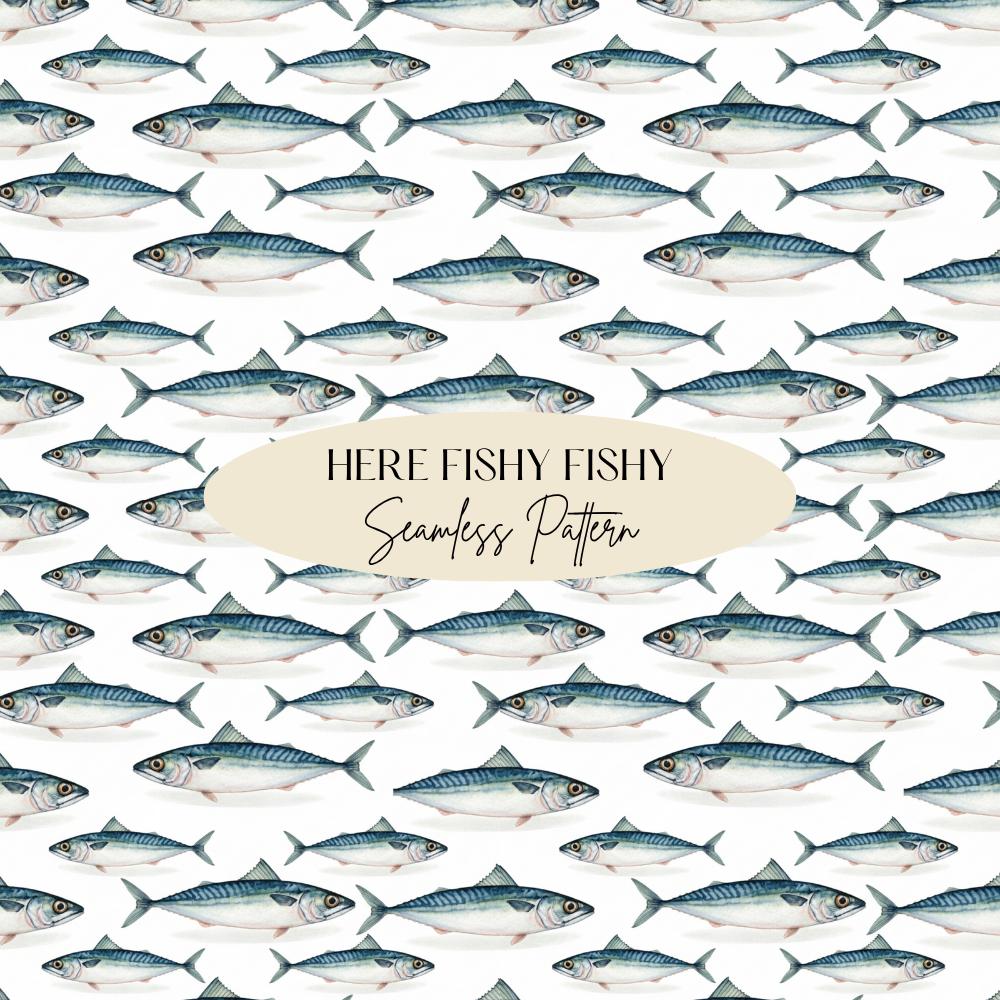 Fish Seamless Design, Watercolor Fish Pattern, Fisherman Aesthetic Repeating Pattern