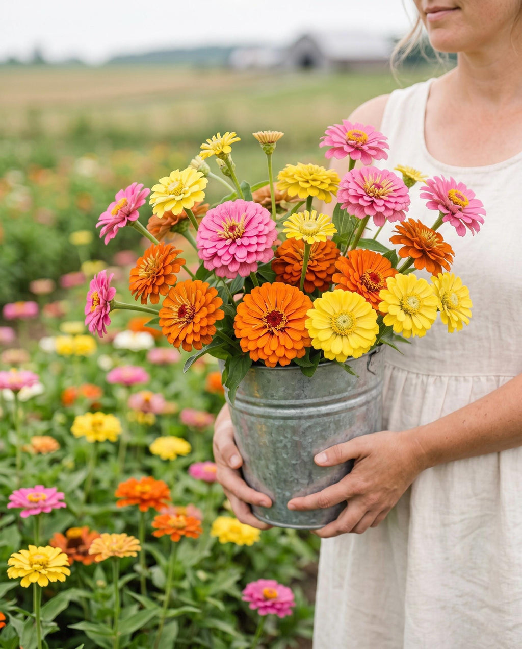 Sunset Sherbet Zinnia Mix | Citrus & Blush Zinnia Blend | Warm Sunset Colors | Cut Flower Garden Favorite