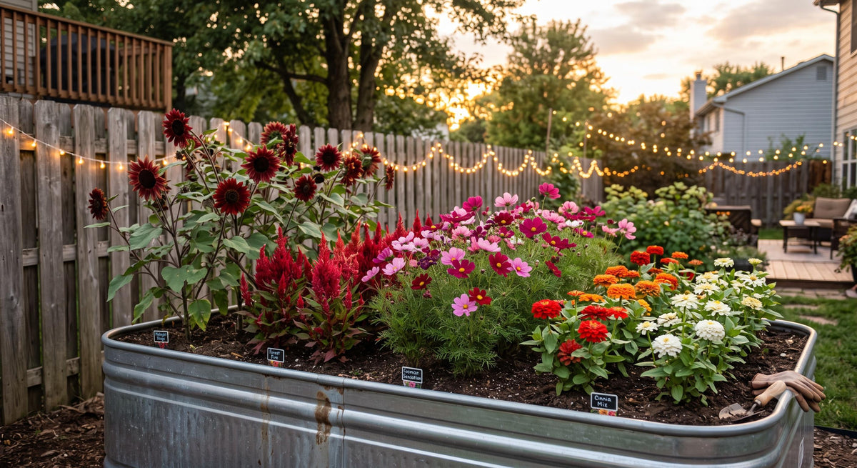 Fast Fall Color Cutting Garden Seed Kit | Zinnia Cosmos Sunflower Celosia | Beginner Flower Garden | Fills 4x8 Bed